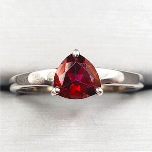 Genuine Red Trillion Ruby 925 Sterling Silver Solitaire Triangle Ring